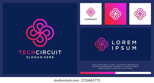 Modelo de design de logotipo de circuito técnico linha arredondada