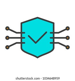 Tech Circuit Shield Line Icon.  96x96 for Web Graphics and Apps.  Simple Minimal Pictogram. Vector
