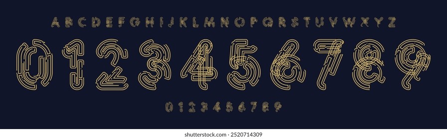 Tech circuit typography, intricate digital numbers and letters, futuristic font for electronic branding, innovative projects, tech visuals, sports branding, jersey numbers, team merchandise.