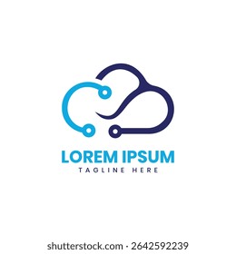 Tech Cloud Logo design modern minimal concept circuit cloud networking technology