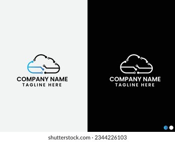 Tech cloud. Technology cloud logo design. Cloud company. Technology logo. Business. Sky. Creative design. Premium logo template