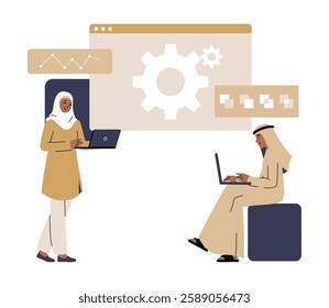 Tech Collaboration In Flat Vector Illustration Symbolizing Digital Teamwork, Remote Work, And Online Productivity, Isolated On White Background