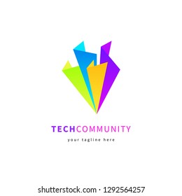 tech community logo wit abstract polygonal shapes.