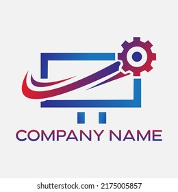 Tech computer logo template Free Vector