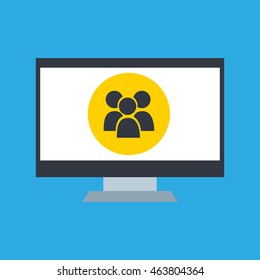 tech computer with social icon, vector illustration