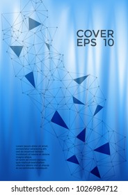 Tech cover layout design. Global network connection low poly grid. Interlinked nodes, neuron or social media structure concept. Network nodes information technology concept.
