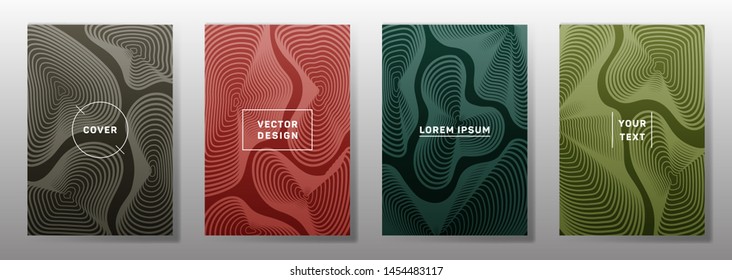 Tech cover templates set. Fluid curve shapes geometric lines patterns. Gradient poster, flyer, banner vector backgrounds. Line shapes patterns, header elements. Cover page templates.
