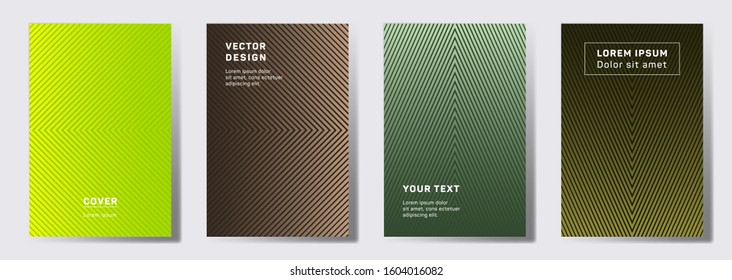 Tech cover templates set. Geometric lines patterns with edges, angles. Linear backgrounds for catalogues, business magazine. Lines texture, header title elements. Annual report covers.