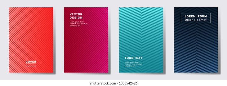Tech cover templates set. Geometric lines patterns with edges, angles. Digital backgrounds for cataloges, corporate brochures. Lines texture, header title elements. Cover page templates.