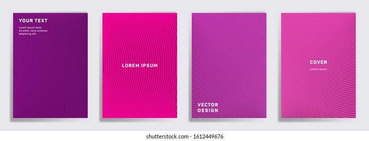 Tech cover templates set. Radial semicircle geometric lines patterns. Abstract backgrounds for notepads, notice paper covers. Line shapes patterns, header elements. Annual report covers.