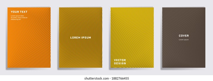 Tech covers linear design. Radial semicircle geometric lines patterns. Gradient backgrounds for catalogues, business magazine. Lines texture, header title elements. Cover page templates.