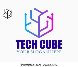 tech cube logo design template. modern style logo design. technology illustration vector