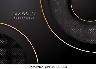 Tech Dark abstract design with black overlap layers background. Texture with metals glitters dots decoration.