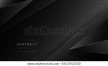 Tech Dark abstract design with black overlap layers background. Texture with black dots element decoration.