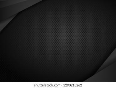 Tech dark design with perforated metal texture. Vector background