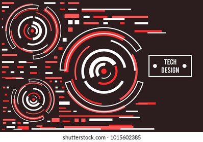Tech design poster or background with tech circles and various rectangle shapes. Futuristic geometric composition with text frame template. Digital technology concept 