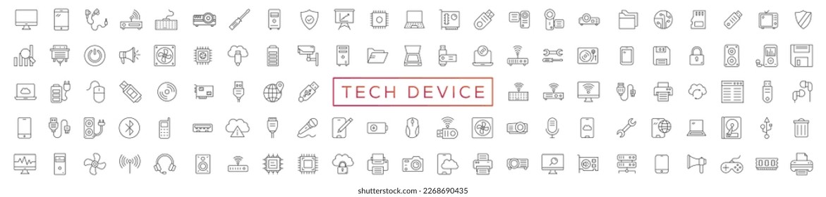 Tech Device thin lines Flat Icon Solid style,isolated Simple Communication icon set,easy to change colour and size,Device and technology web Icon in Vector Format