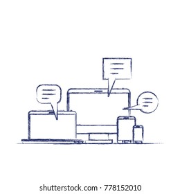 tech devices and dialogue speech in dark blue blurred silhouette