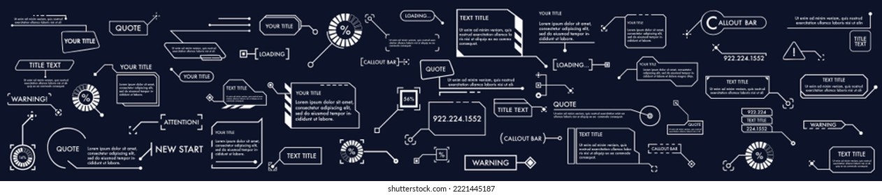 Tech digital Callouts titles in futuristic HUD style. Interface Hud Callouts titles. 