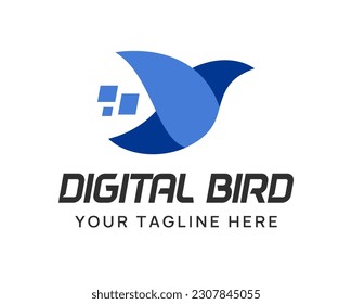Tech digital flying bird logo design