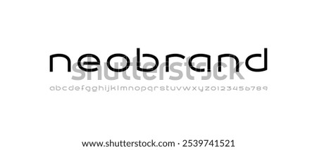 Tech digital font, cyber alphabet made future style, letters A, B, C, D, E, F, G, H, I, J, K, L, M, N, O, P, Q, R, S, T, U, V, W, X, Y, Z and numerals 0, 1, 2, 3, 4, 5, 6, 7, 8, 9, vector illustration