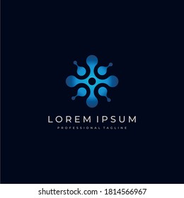 tech digital laboratory, medical science business logo vector molecule dots connection cross shape stock template illustration.