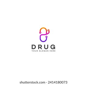 Tech Drug, Pill, Capsule logo design template. Vector medical tablet logotype pharmacy logo design. Technology logo.