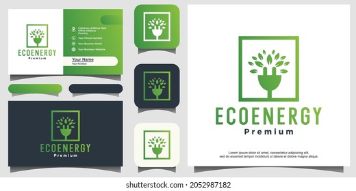 tech energy plug with leaf logo design vector