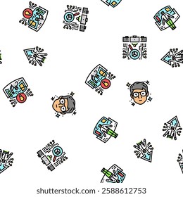 tech enthusiast geek nerd man vector seamless pattern thin line illustration