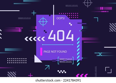 Tech error banner. Website maintenance poster, software technical 404 errors, not connected hacker concept futuristic glitch tech design fix server failure vector illustration of web error template