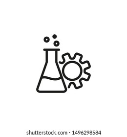 Tech experiment line icon. Glass tube, gearwheel, chemistry. Research concept. Vector illustration can be used for topics like medicine, studies, science