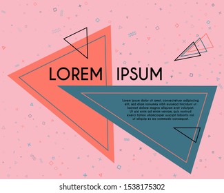 Tech flying triangles geometric banner vector design. Poster or flyer template with geometric confetti - triangles, circles, squares, cross, zigzag shapes. Banner background with text place.