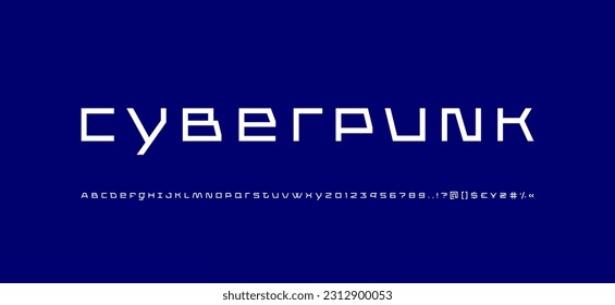 Tech font, digital alphabet made robotic technology style, trendy Latin letters from A to Z and Arab numbers from 0 to 9 for you ui ux designs or brand name or logo, vector illustration 10EPS