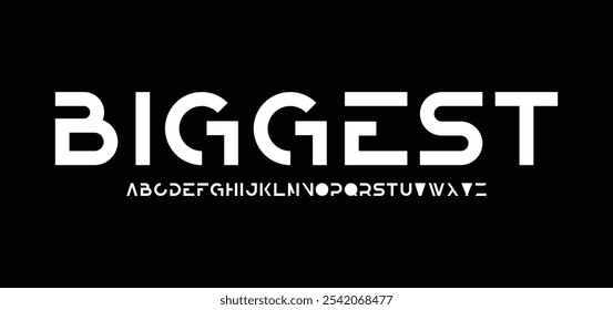 Tech font, digital alphabet, thin Latin letters A, B, C, D, E, F, G, H, I, J, K, L, M, N, O, P, Q, R, S, T, U, V, W, X, Y, Z and Arab numerals 0, 1, 2, 3, 4, 5, 6, 7, 8, 9 made in design cyber future
