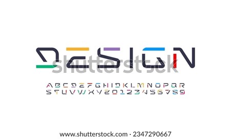 Tech font, digital alphabet, thin Latin letters A-Z and Arab numerals 0-9 made in design cyber future, vector illustration 10EPS