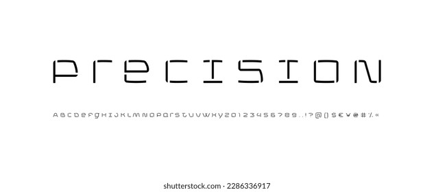 Technische Schriftart, digitales Alphabet, trendige lateinische Buchstaben von A bis Z und arabische Zahlen von 0 bis 9 für Sie in ux-Designs oder Marken- oder Logo, Vektorgrafik 10EPS