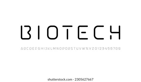 Tech font, digital alphabet, trendy uppercase Latin letters from A to Z and Arab numbers from 0 to 9 for logo design, vector illustration 10EPS