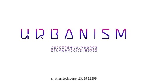 Tech font, digital alphabet, trendy uppercase Latin letters from A to Z and Arab numbers from 0 to 9 for you logo design, vector illustration 10EPS