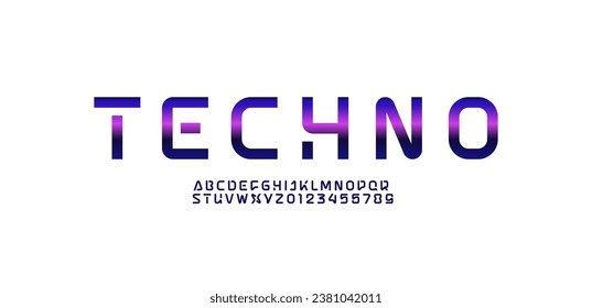 Tech font, digital alphabet, trendy Latin letters from A to Z and Arab numbers from 0 to 9, vector illustration 10EPS