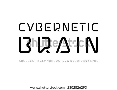 Tech font, digital alphabet, trendy uppercase Latin letters from A to Z and Arab numbers from 0 to 9 for you ui ux designs, vector illustration 10EPS