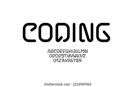 Tech font, digital modern alphabet, uppercase Latin letters from A to Z and Arab numbers from 0 to 9 for you designs, vector illustration 10EPS