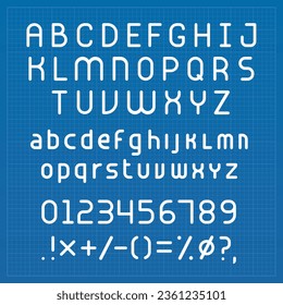 Tech font drawing, english alphabet.