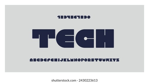 Fuente Tech. Alfabeto futurista para tecnología, ciencia, ingeniería, juegos y diseño de logotipos. Concepto de placa de circuito. Ilustración de arte vectorial digital. Letras y números en negrita. Fondo abstracto. 