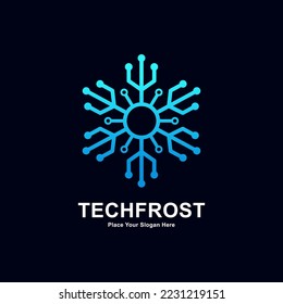 Diseño vectorial del logotipo de heladas tecnológicas. Adecuado para empresas, tecnología y símbolo de copo de nieve