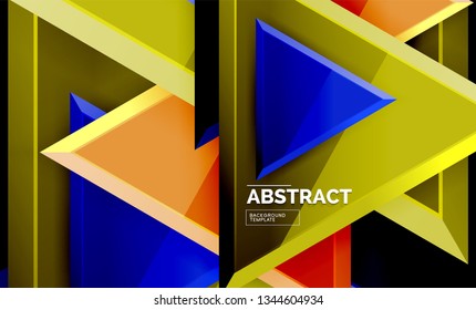 Tech futuristic geometric 3d shapes, minimal abstract background. Vector illustration