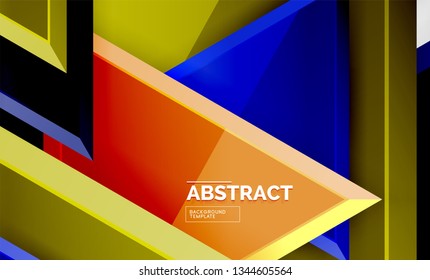 Tech futuristic geometric 3d shapes, minimal abstract background. Vector illustration