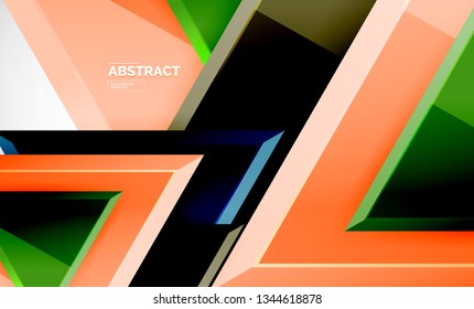 Tech futuristic geometric 3d shapes, minimal abstract background. Vector illustration