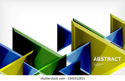 Tech futuristic geometric 3d shapes, minimal abstract background. Vector illustration