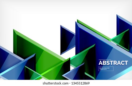 Tech futuristic geometric 3d shapes, minimal abstract background. Vector illustration