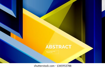 Tech futuristic geometric 3d shapes, minimal abstract background. Vector illustration